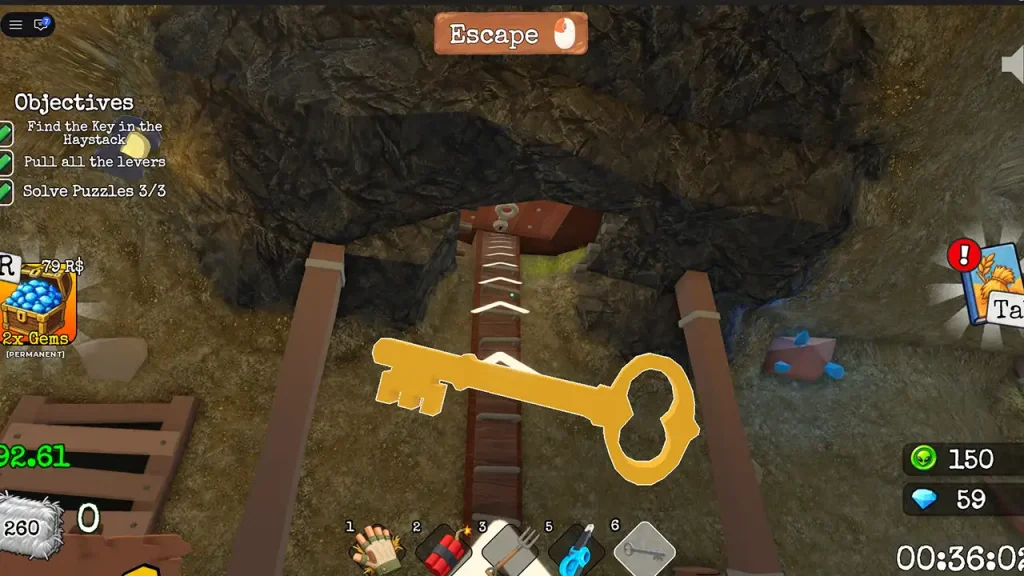 Golden Basement Key equipped in front of the exit ladder.